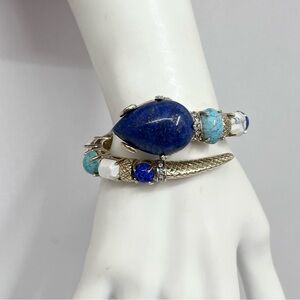 Roberto Cavalli Crystal‎ Stone Snake Hinged Bracelet Lapis Turquoise Art To Wear